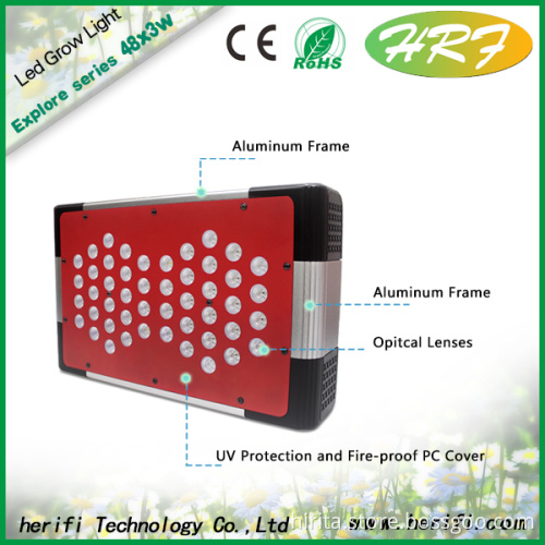 Herifi 2015 New Launched Full spectrum Explore Series EP002 48x3w LED Grow Light with Aluminum heat High quality LED grow light